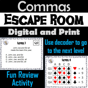 Preview of Using Commas: Grammar Escape Room - ELA