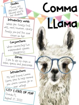 Preview of Using Commas with Comma Llama Anchor Chart