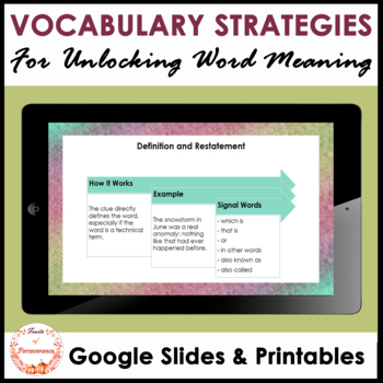 Preview of Context Clues and Word Study Vocabulary Strategy Google Slides Lesson & Practice