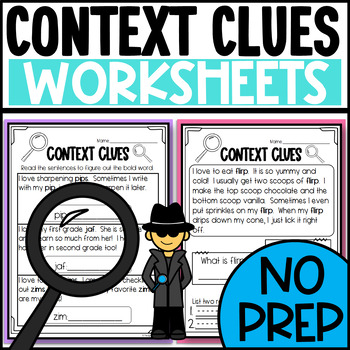 Preview of Using Context Clues Worksheets and Passages: 1st Grade & 2nd Grade Activities