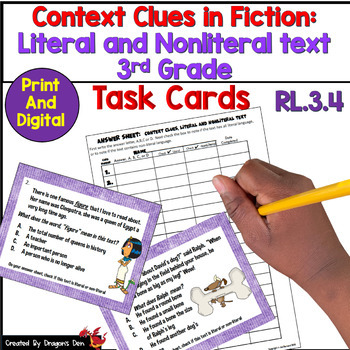 Preview of Using Context Clues in Fiction: Literal and Nonliteral Text Task Cards RL.3.4