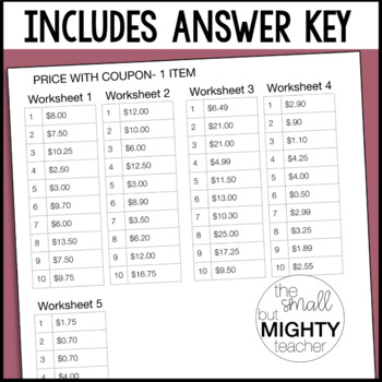 Using Coupons Worksheet