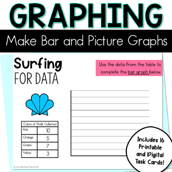 Preview of Picture and Bar Graphs from Data Tables Summer 2nd Grade Math Center Task Cards