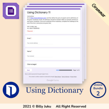 Preview of Using Dictionary 11 ~ 20 [Google Form]