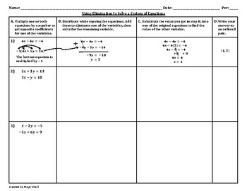 Using Elimination to Solve a System of Equations Worksheet by Maya Khalil