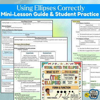 Preview of Using Ellipses Correctly Mini-Lesson Guide & Student Practice