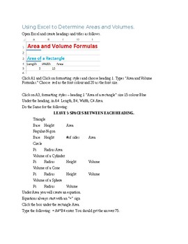 Preview of Using Excel to Determine Areas and Volumes Assignment