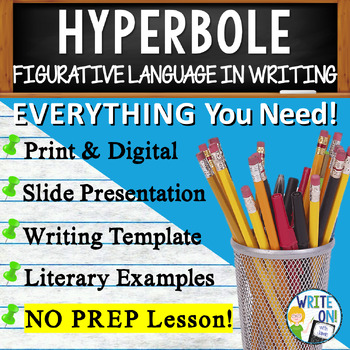 Preview of Hyperbole - Practice, Activities - Figurative Language - Slide Show, Worksheets