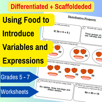Preview of Food to Introduce Variables, Combining Like Terms and Distributive Property
