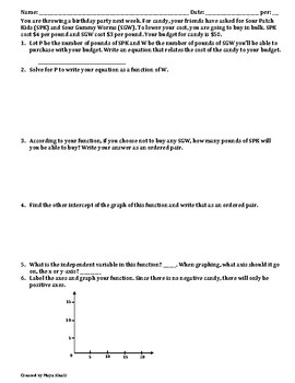 Preview of Using Functions to Model Relationships Worksheet
