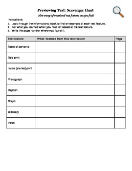 Using Informational Text Features - Scavenger Hunt by Karen T | TPT