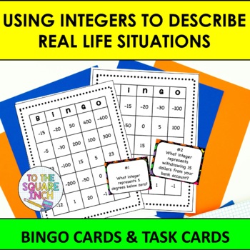 Preview of Using Integers to Describe Real Life Situations Bingo Game Task Card Activity