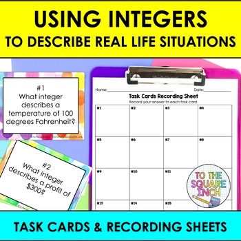 Preview of Using Integers to Describe Real Life Situations Task Cards Practice Activity