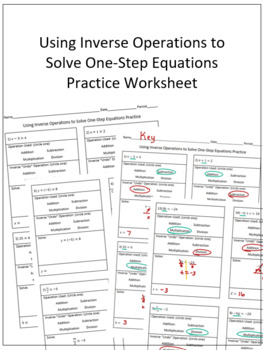 Preview of Using Inverse Operations to Solve One-Step Equations Worksheet
