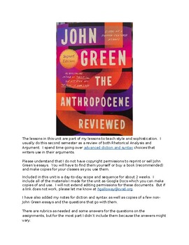 Preview of Using John Green's Anthropocene Reviewed for Rhetorical Analysis and Argument