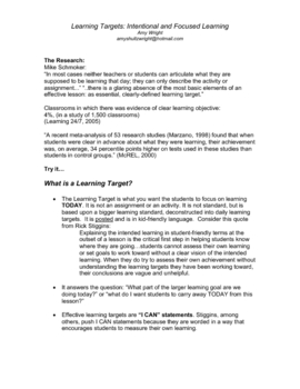 Preview of Using Learning Targets to Improve Student Learning