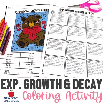 Preview of Using Logs to Solve Exponential Growth and Decay Valentine's Coloring Activity