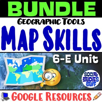 Preview of Using Map Skills and Geographic Tools 6-E Practice BUNDLE | FUN Google Unit