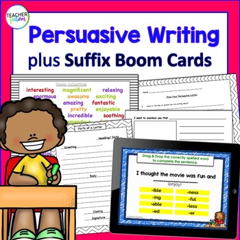 Preview of PERSUASIVE WRITING GRAPHIC ORGANIZER PROMPTS + BOOM CARDS Adding Suffixes