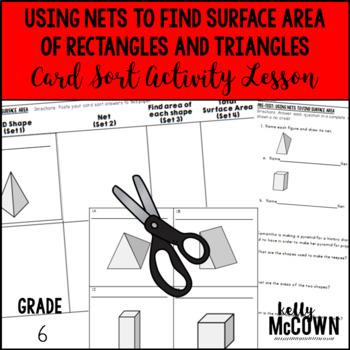 Preview of Using Nets to Find Surface Area Rectangles & Triangles Card Sort Activity Lesson