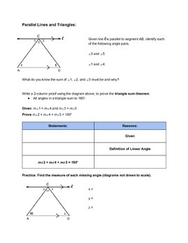 Using Parallel Lines And Triangles To Prove The Triangle Sum Theorem