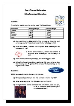 Preview of Using Percentage Calculations - Worksheet