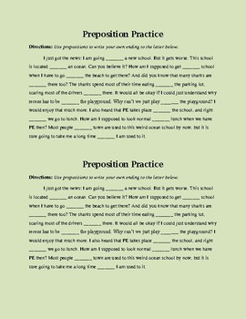 Preview of Using Prepositions in Writing Worksheet - Fun fill-in Story!