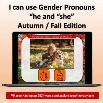 Preview of Using Pronouns "he" and "she" Fall Edition: Interactive Teletherapy Resource