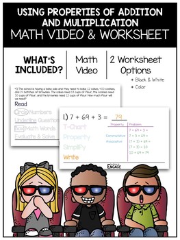 Preview of Using Properties of Addition and Multiplication Math Video and Worksheet