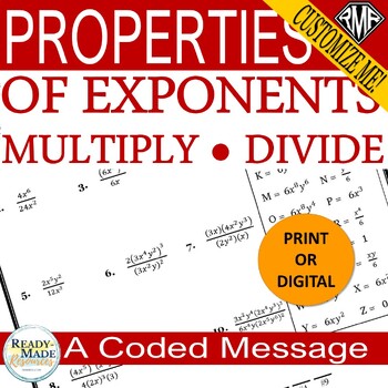Preview of Multiply, Divide Exponential Expressions (Positive Exponents) Activity +Digital