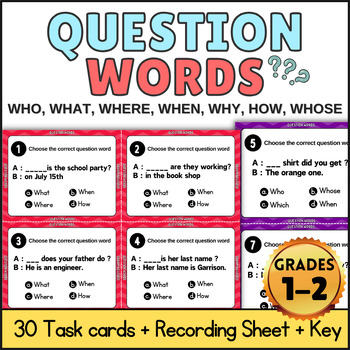 Preview of Using Question Words, WH questions Task Cards