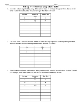 Ratio Tables To Solve Problems Worksheets Teaching Resources Tpt