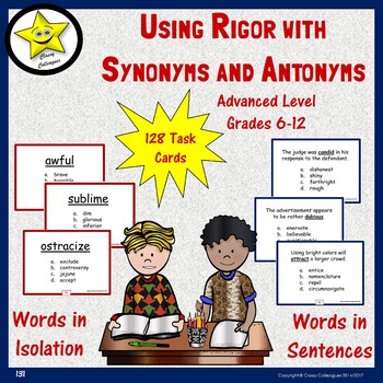 Preview of Synonyms and Antonyms Task Cards Distance Learning