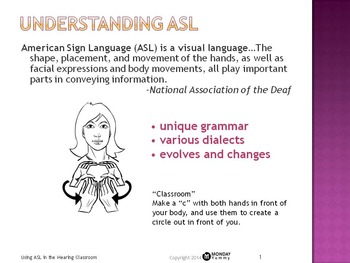 Preview of Using Sign Language in the Hearing Classroom: Powerpoint & Worksheet Bundle