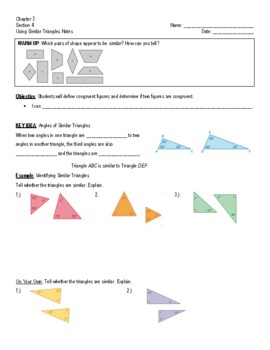 Preview of Using Similar Triangles Guided Notes