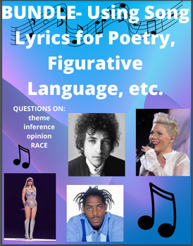 Preview of BUNDLE- Using Song Lyrics- Poetry, Figurative Language, Theme, etc.