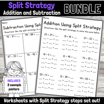 Preview of Using Split Strategy for Double Digit Addition and Subtraction | Worksheets