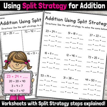 Preview of Using Split Strategy for Double Digit Addition | Worksheets and Example