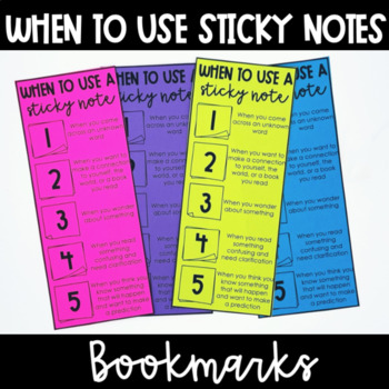 Preview of Using Sticky Notes for Reading Bookmark Book Clubs Independent Reading