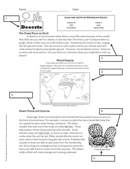 Preview of Using Text Features Worksheet - Deserts
