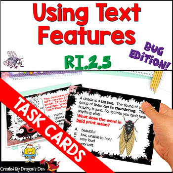Preview of Using Text Features for 2nd Grade Task Cards and Easel  RI.2.5