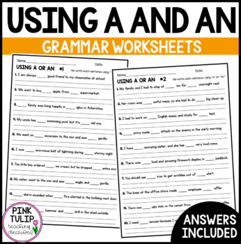 Preview of Using The Article  A or An - Fill in the Blanks Worksheet Pack