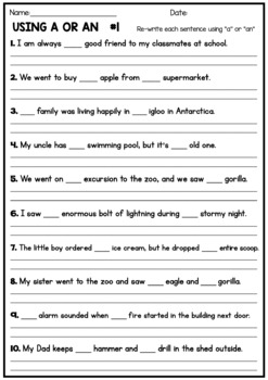 Using The Article A or An - Worksheet by Pink Tulip Teaching Creations