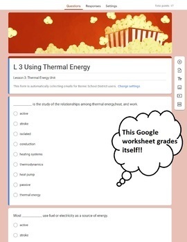 Preview of Using Thermal Energy worksheet - Physical Science - Google Form