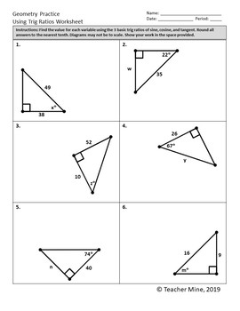 using trig ratios practice worksheet free by teacher mine tpt
