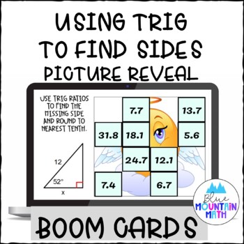 Preview of Using Trigonometry to Find Sides Picture Reveal Boom Cards--Digital Task Cards