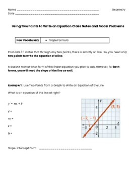 Preview of Using Two Points To Write an Equation Guided Notes