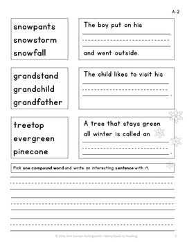 Winter Compound Words Grades 1-2 by Many Roads to Reading | TpT