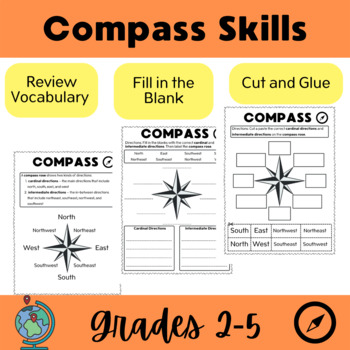 Preview of Using a Compass - Geography Map Skills Practice Worksheets