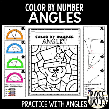 Preview of Using a Protractor and Adjacent Angle Practice: Halloween Color by Number